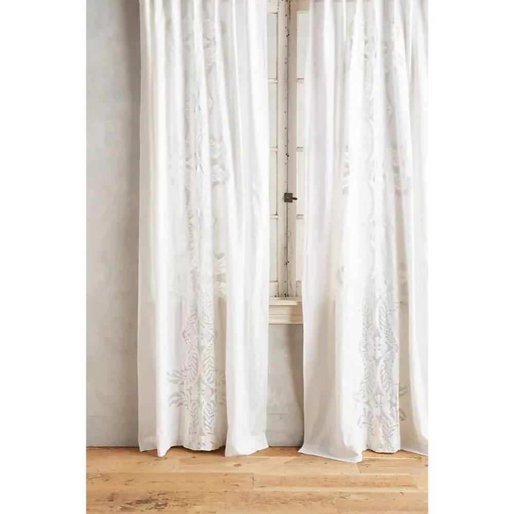 Anthropologie Embroidered Lacina Curtain Panel Lace White 96” NEW